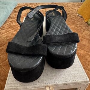 CHANEL Black Quilted Platform Sandals